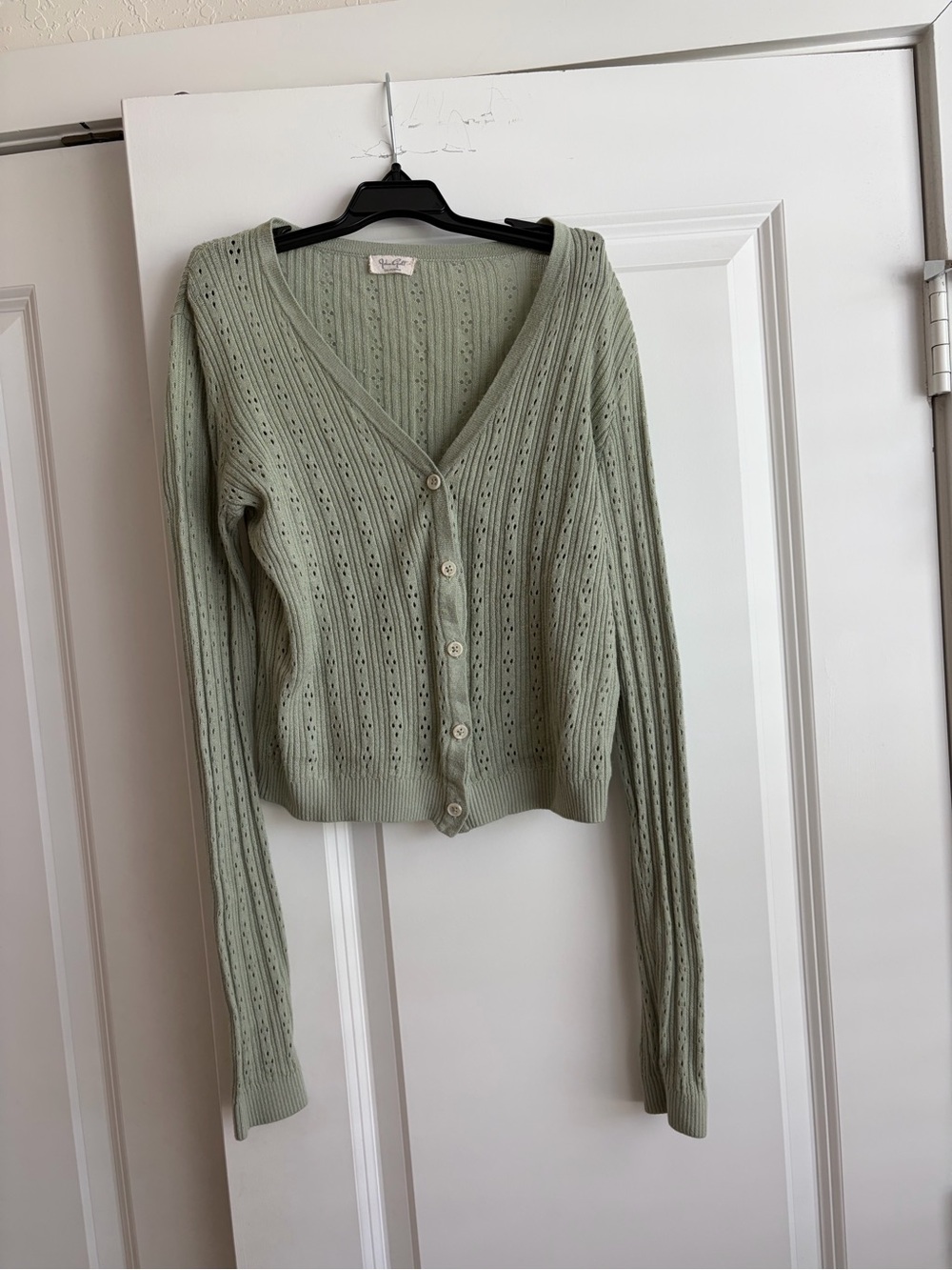 Brandy Melville Mint Green Openwork Knit Button Cardigan